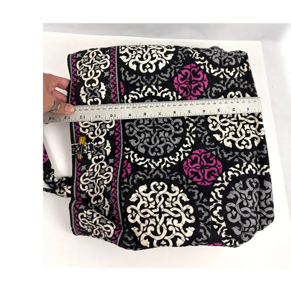 Vera Bradley Canterberry Magenta 2013‎ Tote Quilted Bag Black White READ